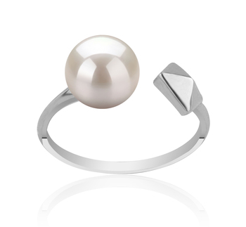 Fiona White Freshwater Cultured Pearl Ring | 9-10mm AA Quality, 925 Sterling Silver Floral Design, Size 7