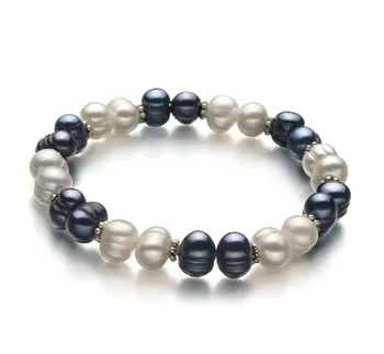Gorgeous 7-8mm Natural Black Freshwater Pearl Bracelet, 7.5 Inches, Silver Plated Toggle Clasp