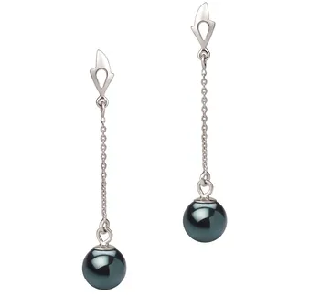 thumbnail image 2 of Skysk 8-9mm Black Akoya Cultured Pearl Dangle Earrings - Sterling Silver Leverback, AAA Quality 2 of 6