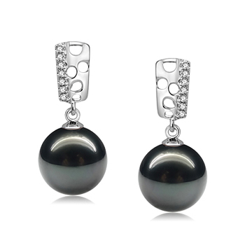 Natural AAA 9-10mm Black Tahitian Pearl Earrings – 14K Yellow Gold Over – Handmade – Nickel-Free
